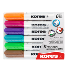 Whiteboardpenna KORES snedskuren, Set blandade färger, 6 st