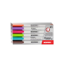 Whiteboardpenna Tunn, fiberspets, Set blandade färger, 6 st