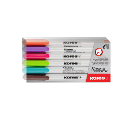 Whiteboardpenna Tunn, fiberspets, Set blandade färger, 6 st
