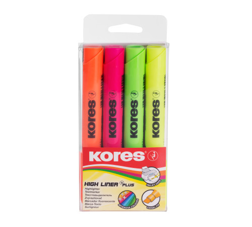 Överstrykningspennor KORES HIGH LINER PLUS , 4 st