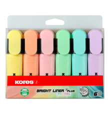 Överstrykningspennor KORES, BRIGHT LINER Plus pastel, Set 6 st