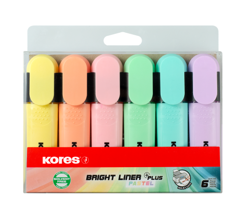 Överstrykningspennor KORES, BRIGHT LINER Plus pastel, Set 6 st
