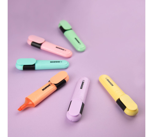 Överstrykningspennor KORES, BRIGHT LINER Plus pastel, Set 6 st
