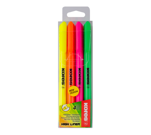 Överstrykningspennor KORES HIGH LINER FINE, pennform, 4 st