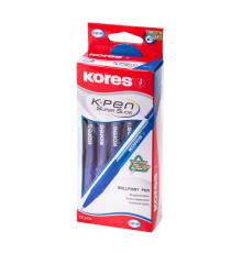 Penna kulspets KORES infällbart softgrip, blått bläck 0,7 mm, 12 st