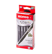 Penna kulspets KORES infällbart softgrip, svart bläck 0,7 mm, 12 st