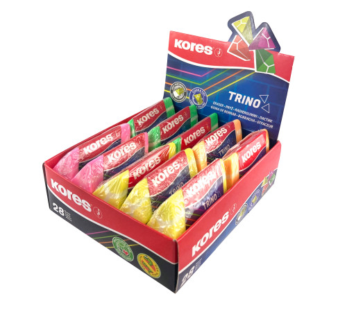 Radergummi KORES TRINO Triangulär, neonfärger blandade