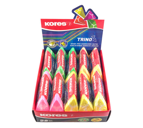 Radergummi KORES TRINO Triangulär, neonfärger blandade