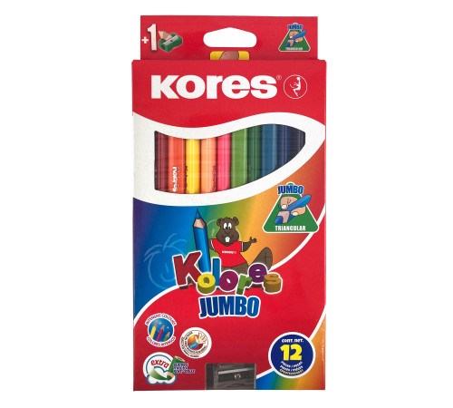 Färgpennor KOLORES JUMBO KORES, 12 färger med jumbovässare