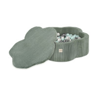 PLUSH NEST Torr blommig pool med matta, 95x30, grön, premium manchester, Floral Fun Zone, 300 bollar: pärlemor, pärlemor mint, silver