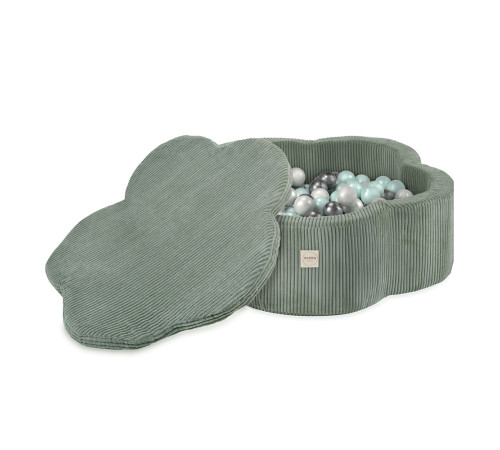 PLUSH NEST Torr blommig pool med matta, 95x30, grön, premium manchester, Floral Fun Zone, 300 bollar: pärlemor, pärlemor mint, silver