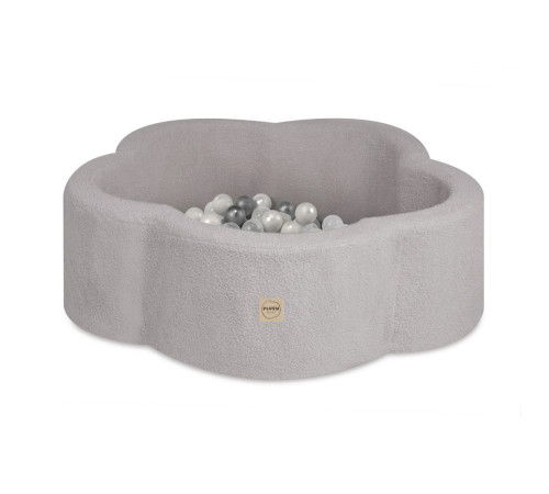 PLUSH NEST Torrblomspool, 95x30 cm, grå lammull (+ 200 bollar silver, pärl, transparent), Floral Fun Zone