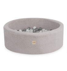 PLUSH NEST Torr Pool, Rund, 90x30 cm, Grå Fleece (+ 200 Silver, Pärl och Transparenta bollar)