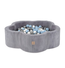 PLUSH NEST Torkad blomsterpool, 95x30, grå, premium manchester, Floral Fun Zone, 300 bollar: pärl-, silver- och ljusblå
