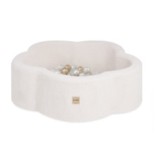 PLUSH NEST Torr Pool Blomma, 95x30 cm, Krämfärgad Fleece (+ 200 Bollar Guld, Pärl, Transparent), Floral Fun Zone
