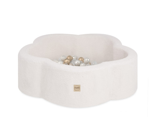 PLUSH NEST Torr Pool Blomma, 95x30 cm, Krämfärgad Fleece (+ 200 Bollar Guld, Pärl, Transparent), Floral Fun Zone