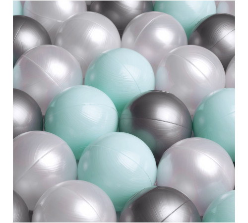 PLUSH NEST Torr blommig pool med matta, 95x30, grön, premium manchester, Floral Fun Zone, 300 bollar: pärlemor, pärlemor mint, silver