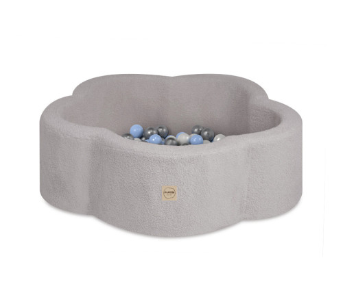 PLUSH NEST Torr blomsterpool, 95x30 cm, grå lammull (+ 200 bollar silver, pärl, ljusblå), Floral Fun Zone