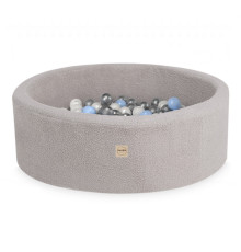 PLUSH NEST Torrpool, rund, 90x30 cm, grå lammull (+ 200 bollar silver, pärlemor, ljusblå)