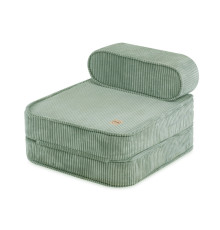 PLUSH NEST barns recliner fåtölj, 150x60x25 cm, premium manchestertyg grön