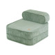 PLUSH NEST barns recliner fåtölj, 150x60x25 cm, premium manchestertyg grön