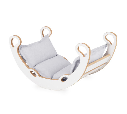 PLUSH NEST Barngung XS Mini Rocker 2i1 + kudde Ljusgrå, vit, Trälek PLUSH NEST Barngung XS Mini Rocker 2i1 + kudde Ljusgrå, vit, Trälek