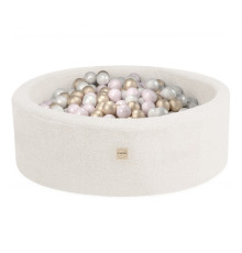 PLUSH NEST Torrpool, rund, 90x30 cm, krämfärgat lammullstyg (+ 200 bollar i guld, pärlemor, ljusrosa pärlemor)
