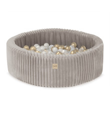 PLUSH NEST Torrpool, rund, 90x30 cm, beige, Puffy Lamell (+200 pärlkulor, transparent, guld)