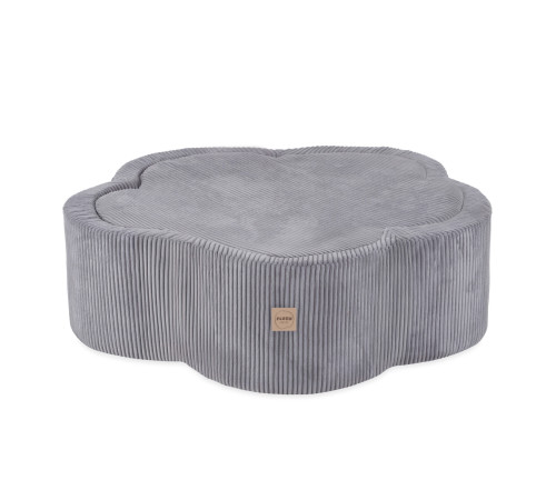 PLUSH NEST Torr blomsterpool med matta, 95x30, grå, premium manchestertyg, Floral Fun Zone, 200 bollar: pärlemor, silver, ljusblå