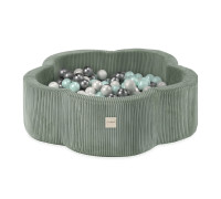 PLUSH NEST Torrt blomsterbassäng, 95x30, grön, premium corduroy, Floral Fun Zone, 300 bollar: pärlemor, pärlemormint, silver