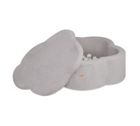 PLUSH NEST Torr blomsterpool med matta, 95x30 cm, grå fårskinn (+ 200 bollar silver, pärlemor, transparent), Floral Fun Zone