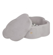 PLUSH NEST Torr blomsterpool med matta, 95x30 cm, grå fårskinn (+ 200 bollar silver, pärlemor, transparent), Floral Fun Zone